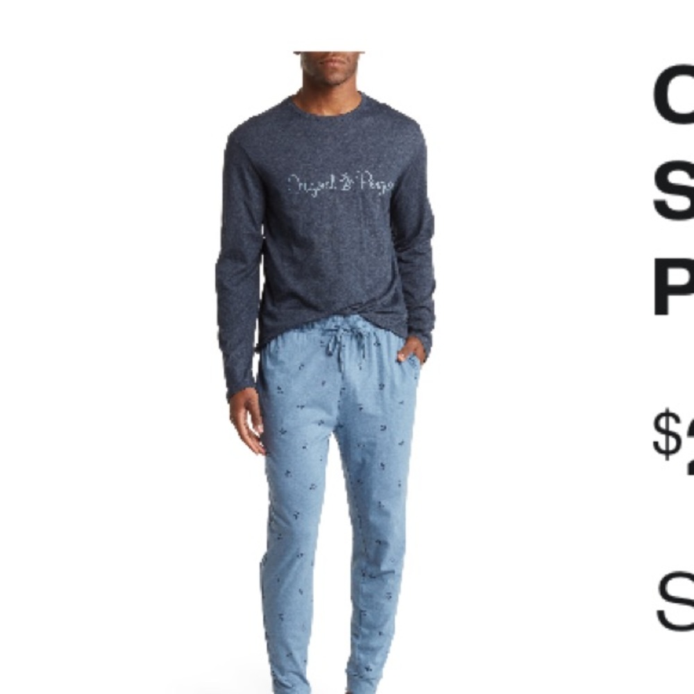 Original Penguin Navy Copen Blue PJ shirt pant jogger set S
